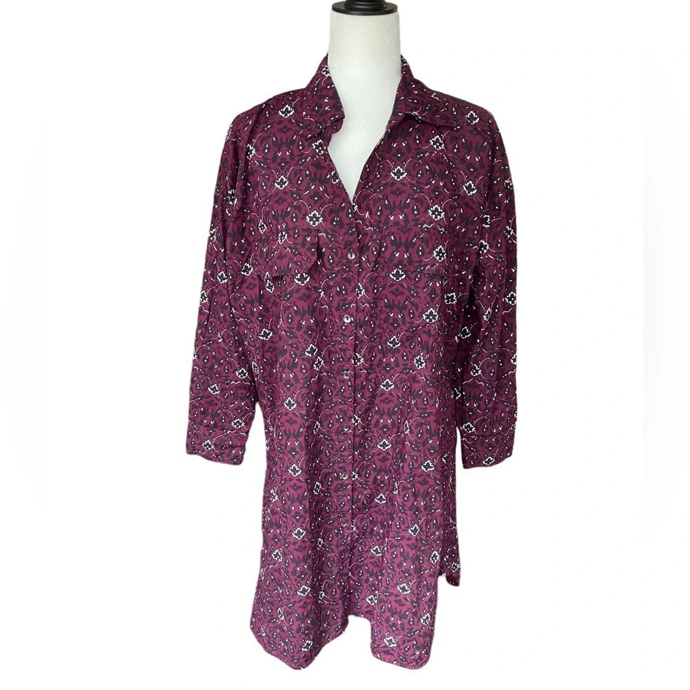 Roller Rabbit Floral Button up Shirt Plum Dress
